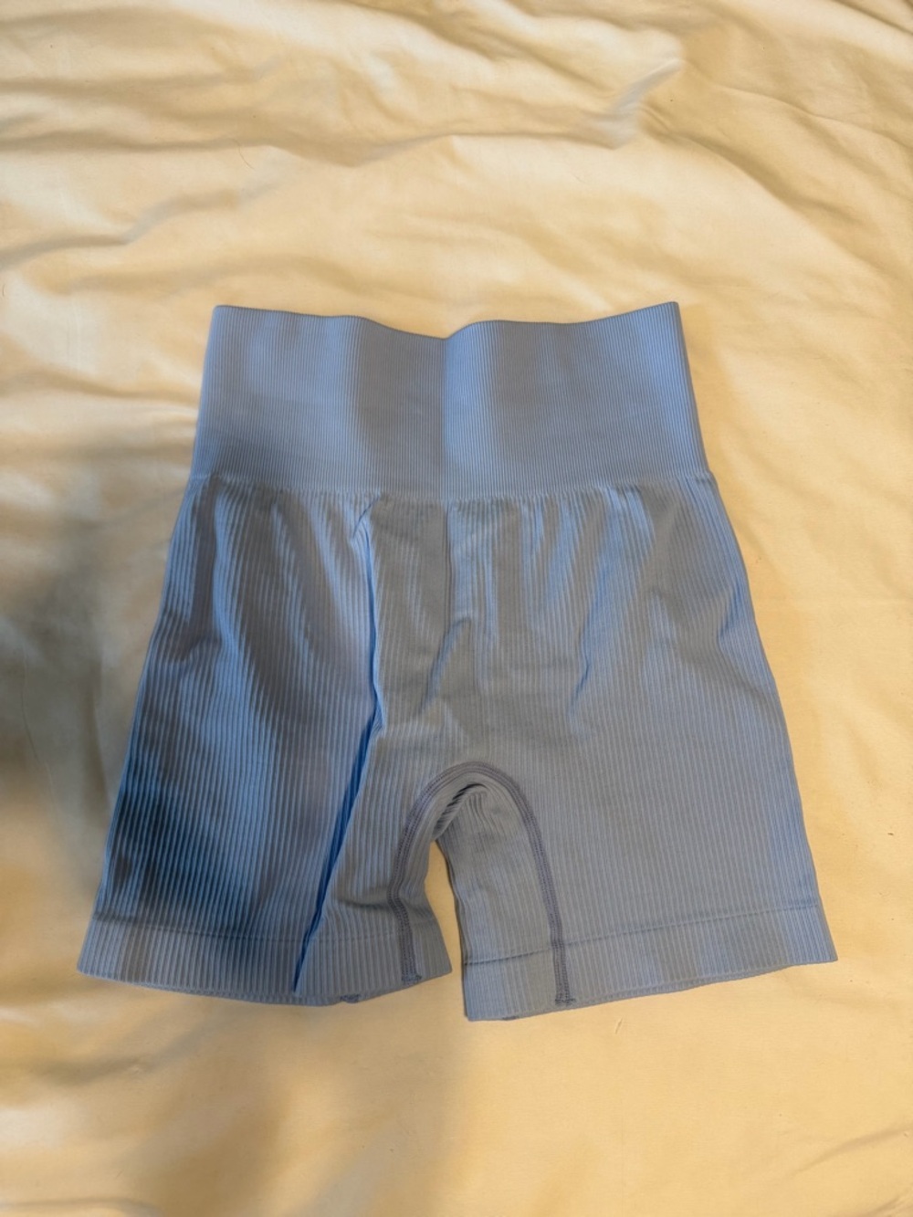 Ribbed Light Blue High-Waist Biker Shorts